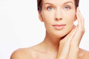 Woman has beautiful pale face that looks youthful