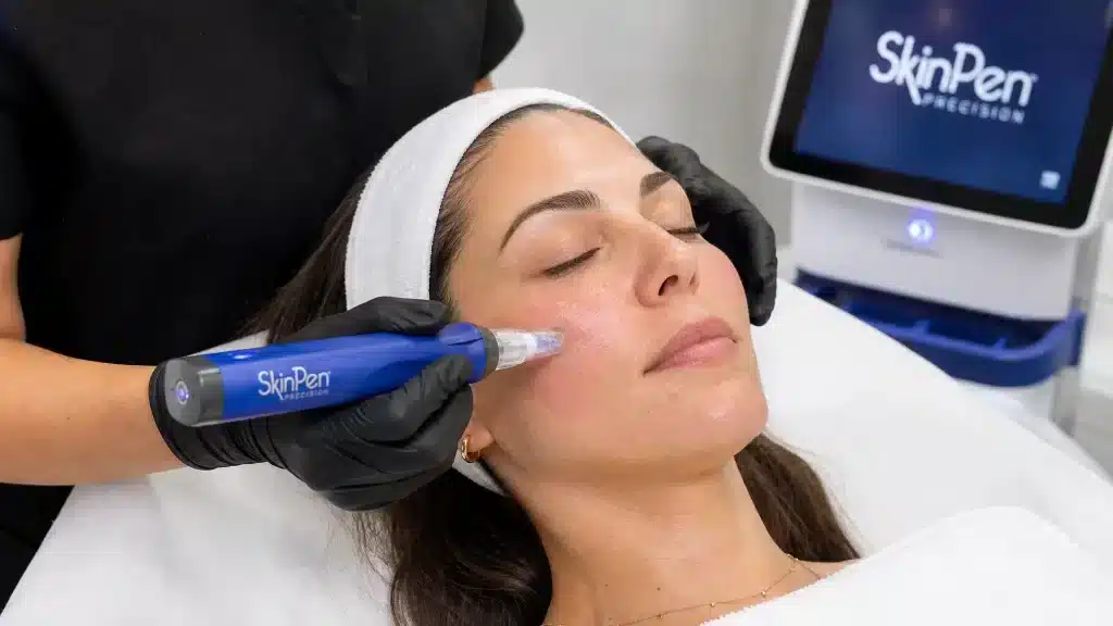 Licensed esthetician performing SkinPen Precision microneedling treatment at Cool Springs Plastic Surgery in Brentwood, TN