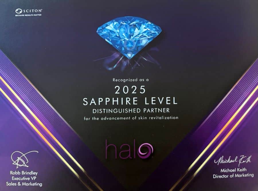 2025 Sciton Sapphire Level Distinguished Partner certificate for HALO