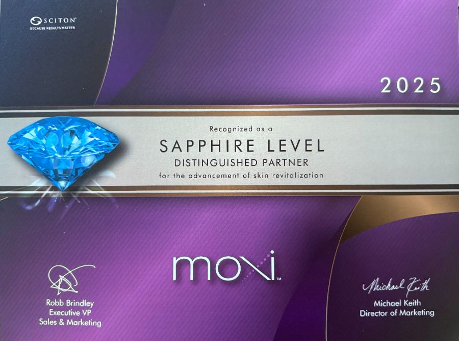 2025 Sciton Sapphire Level Distinguished Partner certificate for MOXI