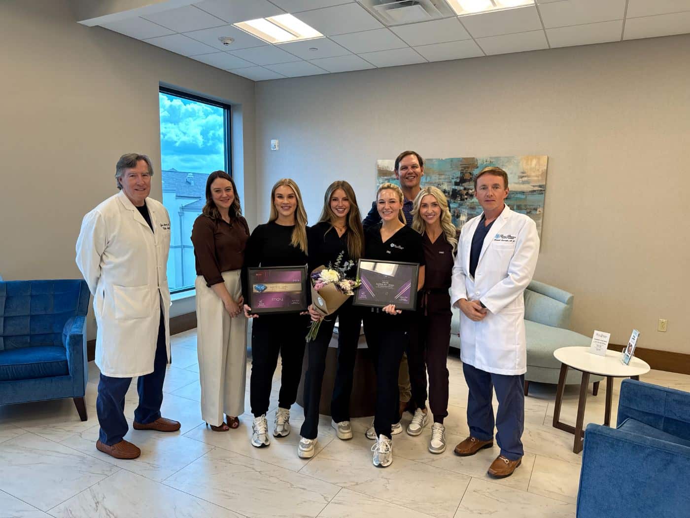 Cool Springs Plastic Surgery team with their 2025 Sciton Sapphire Level Distinguished Partner awards